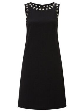 🆕 Adrianna Papell Grommet Studded Shift Dress 6 Black